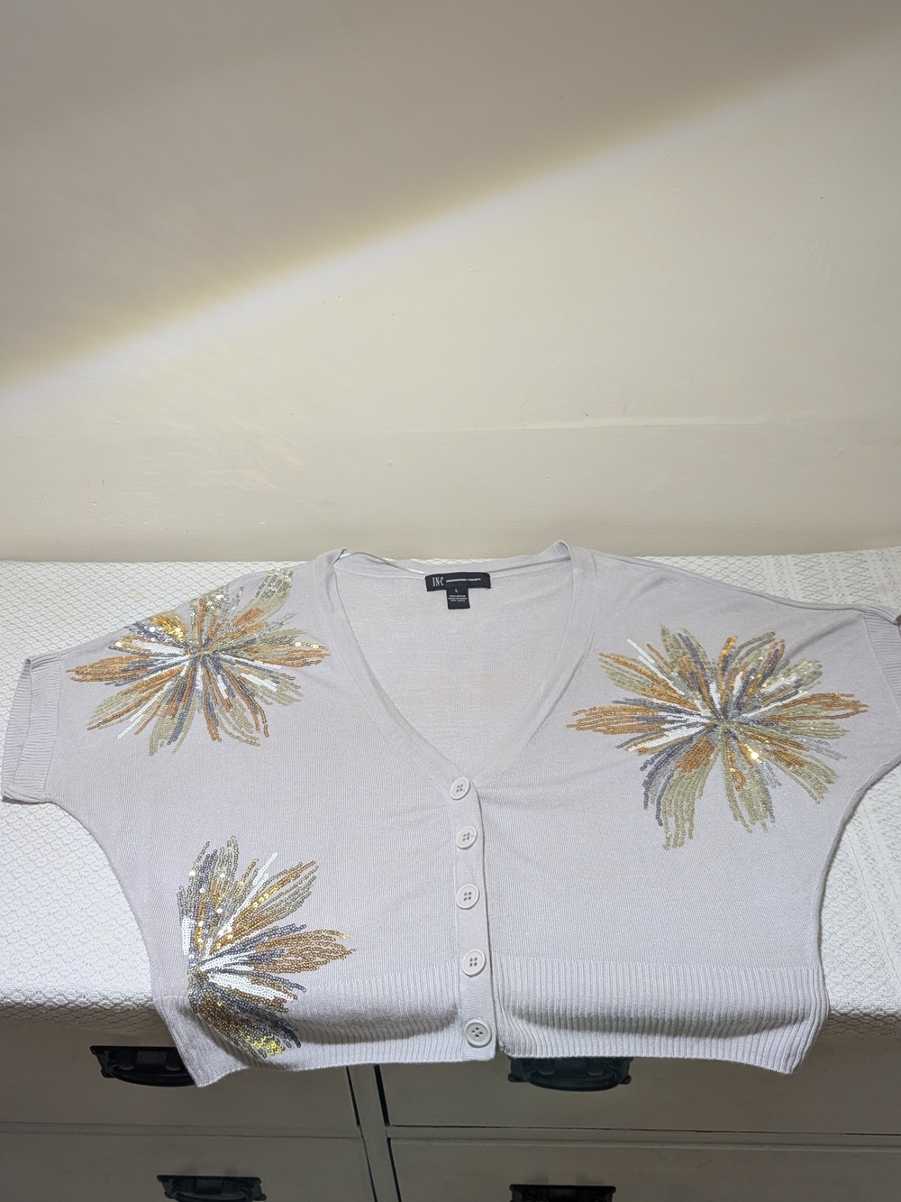 INC International Concepts Light Gray V-Neck Sweater with Embellishment - Picture 5 of 5